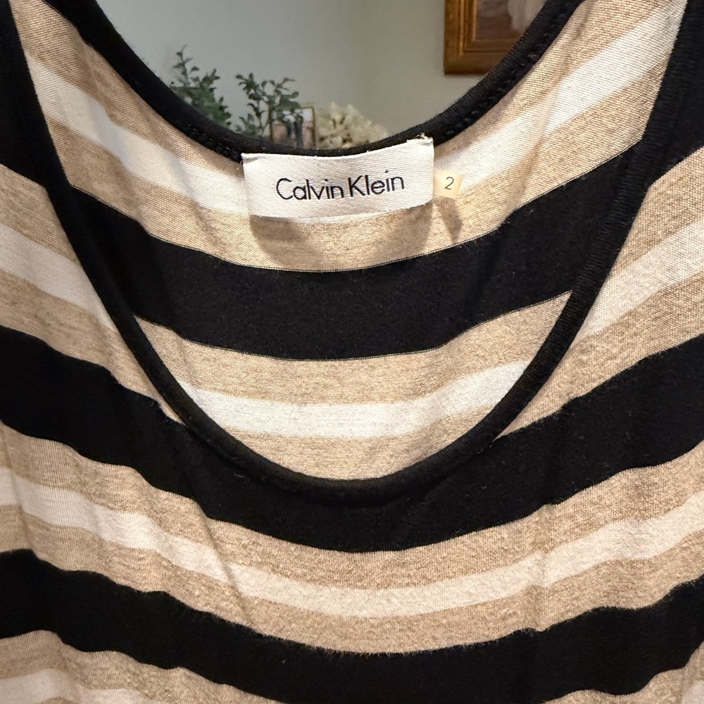 Calvin Klein Striped Black and Cream Maxi Dress - Picture 2 of 2